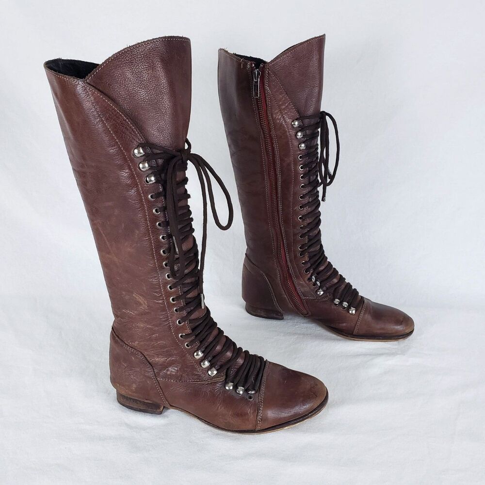 Steve Madden Knee-High Leather Lace-Up Riding Boots Womens 8? Military Ren Faire
